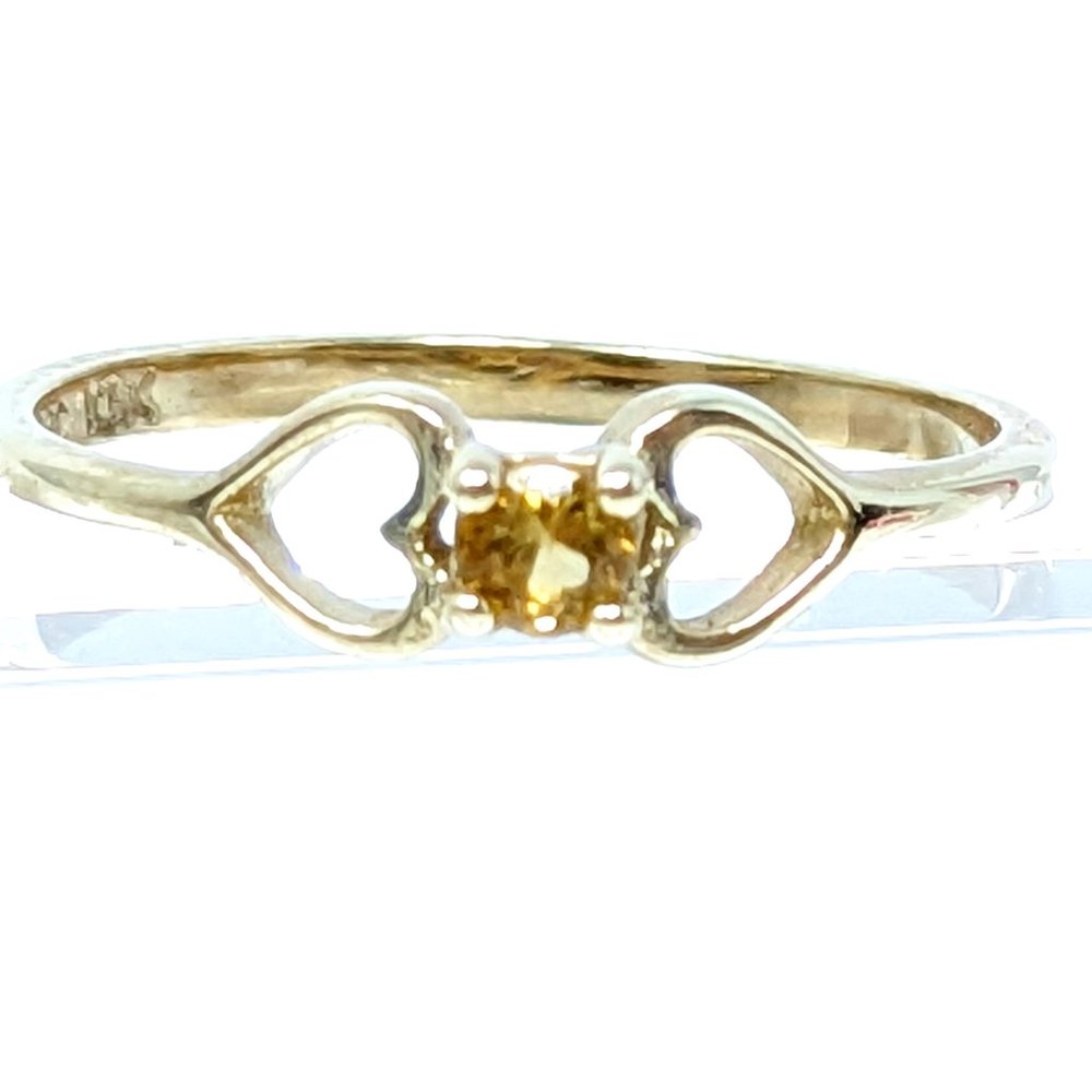 New 10K Gold Ring with Hearts and Citrine Gemstone Sz. 3.25 childs ring